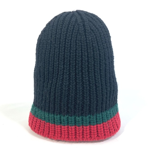 Gucci(グッチ)のグッチ GUCCI シェリーライン 627619 GGロゴ ビーニー ニットキャップ 帽子 ニット帽 ウール ブラック×グリーン×レッド レディースの帽子(ニット帽/ビーニー)の商品写真