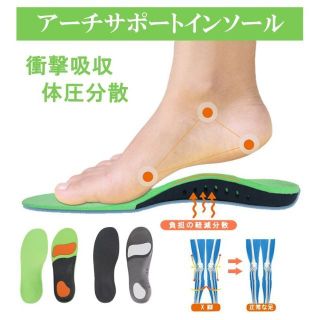 js14-2-7】緑・大人M(26.5-28cm)インソール アーチサポート(その他)