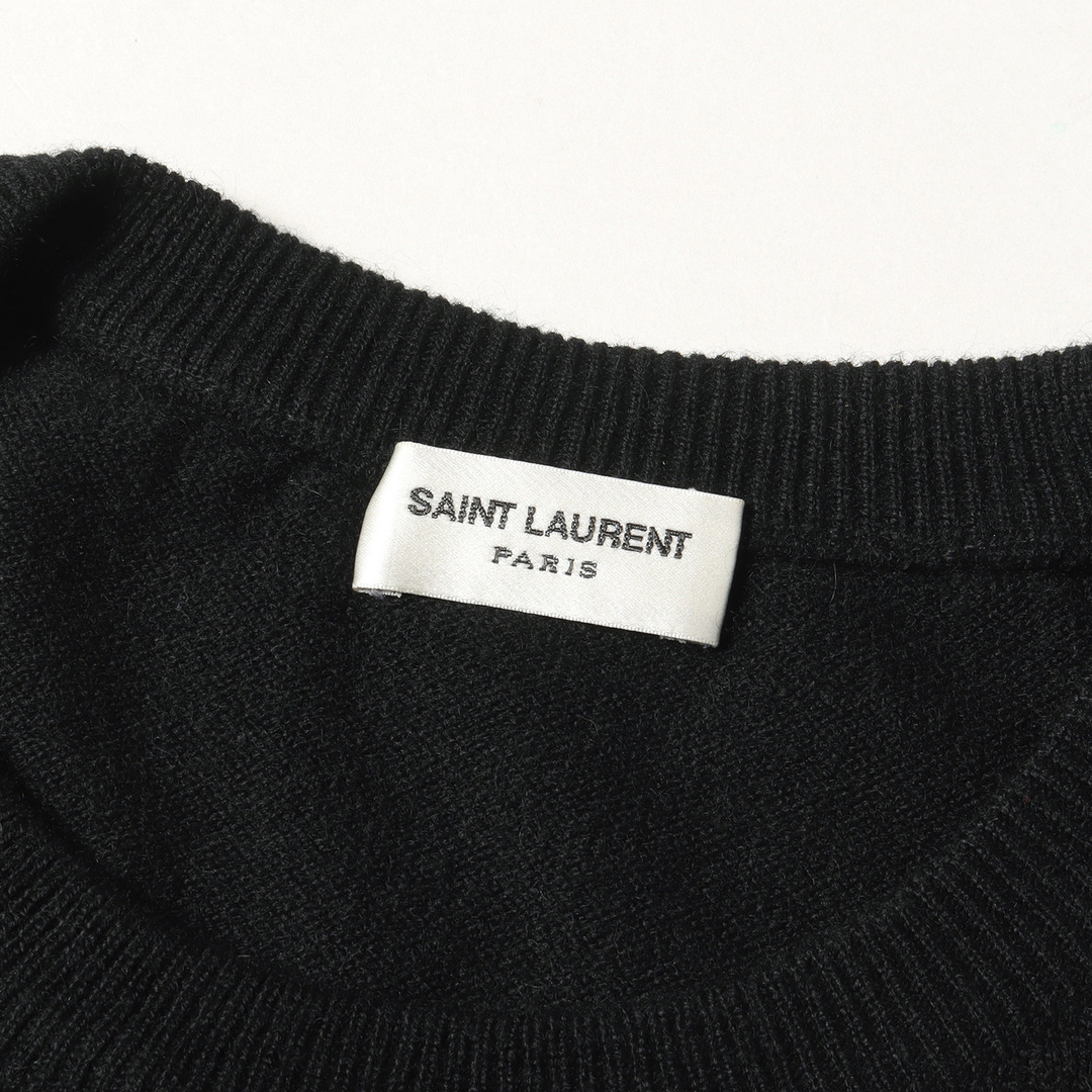 SAINT LAURENT PARIS サンローラン パリ ニット パネル ボーダー カシミヤ ウールニット 482502 YA2LI セーター プルオーバー  ブラック ホワイト 黒白 S トップス イタリア製 【メンズ】