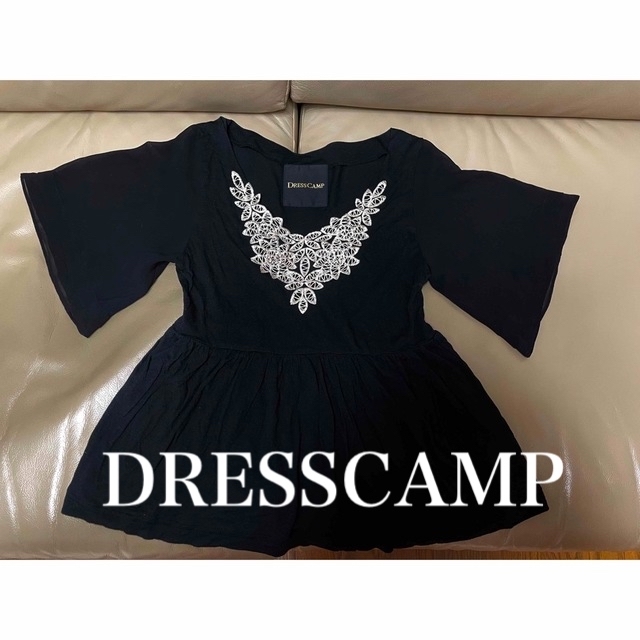 DRESSCAMP(ドレスキャンプ)のドレスキャンプ　カットソー　黒　ブラック　刺繍　日本製　カシミヤ レディースのトップス(カットソー(半袖/袖なし))の商品写真