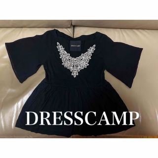 ドレスキャンプ(DRESSCAMP)のドレスキャンプ　カットソー　黒　ブラック　刺繍　日本製　カシミヤ(カットソー(半袖/袖なし))