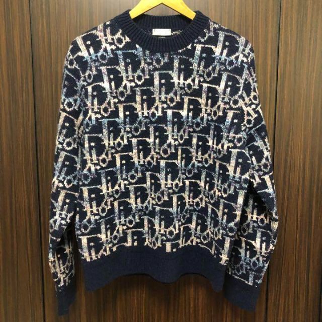 ご予約品】 Dior - ベージュ×ネイビー ニット ウール オブリーク