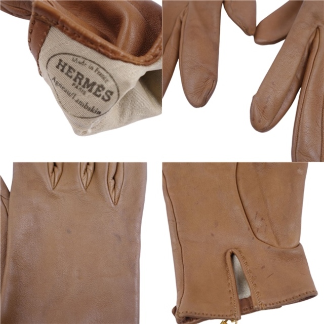 Hermes(エルメス)のエルメス HERMES 手袋 グローブ ケリー金具 ラムレザー レディース フランス製 6.5 ブラウン レディースのファッション小物(手袋)の商品写真
