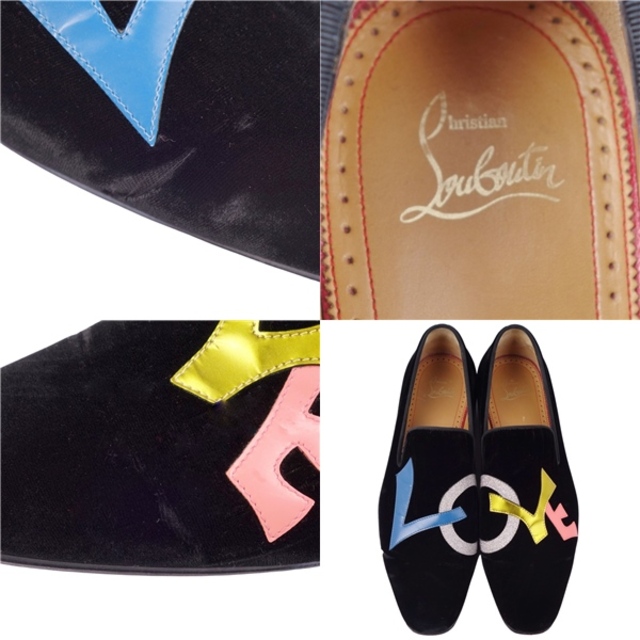 クリスチャンルブタン Christian Louboutin ローファー スリッポン LOVE ベロア シューズ メンズ 40.5(25.5cm相当) ブラック