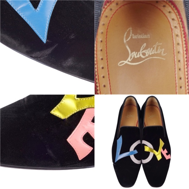 Christian Louboutin(クリスチャンルブタン)のクリスチャンルブタン Christian Louboutin ローファー スリッポン LOVE ベロア シューズ メンズ 40.5(25.5cm相当) ブラック メンズの靴/シューズ(スリッポン/モカシン)の商品写真