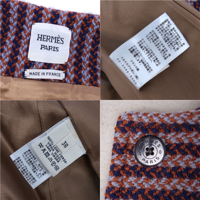 Hermes - 極美品 エルメス HERMES コート ウール ツイード ノーカラー