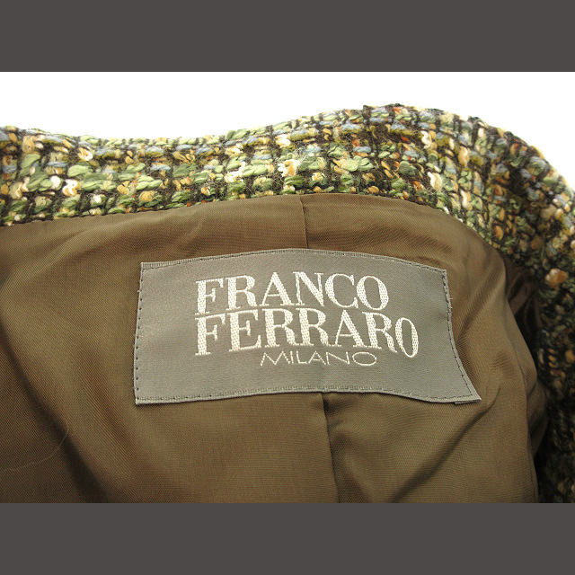 FRANCO FERRARO(フランコフェラーロ)のフランコフェラーロ ツイード セットアップ スカート スーツ フリンジ カーキ系 レディースのフォーマル/ドレス(スーツ)の商品写真