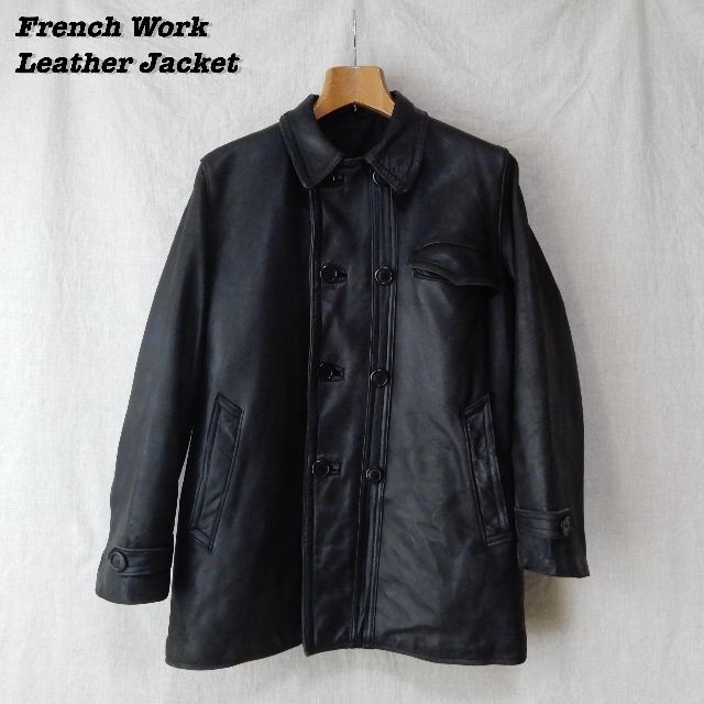 French Work Leather Jacket Black Vintage