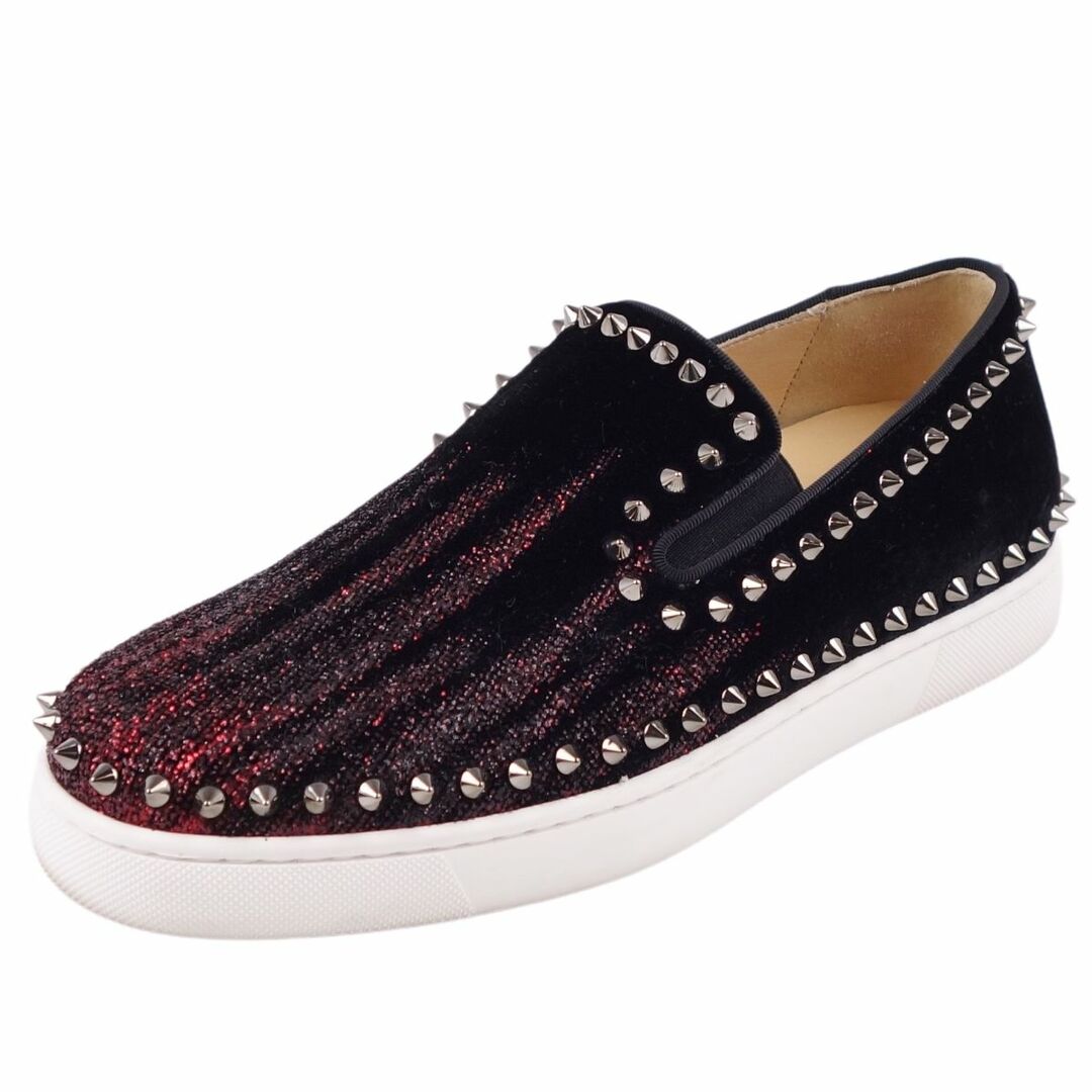 美品 クリスチャンルブタン Christian Louboutin スニーカー スリッポン ローカット スタッズ グリッター ベロア シューズ レディース 39(24cm相当) ブラック