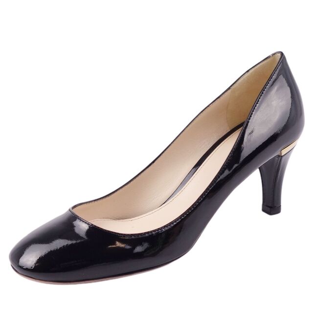 美品 プラダ PRADA パンプス ヒール ラウンドトゥ ゴールドロゴ