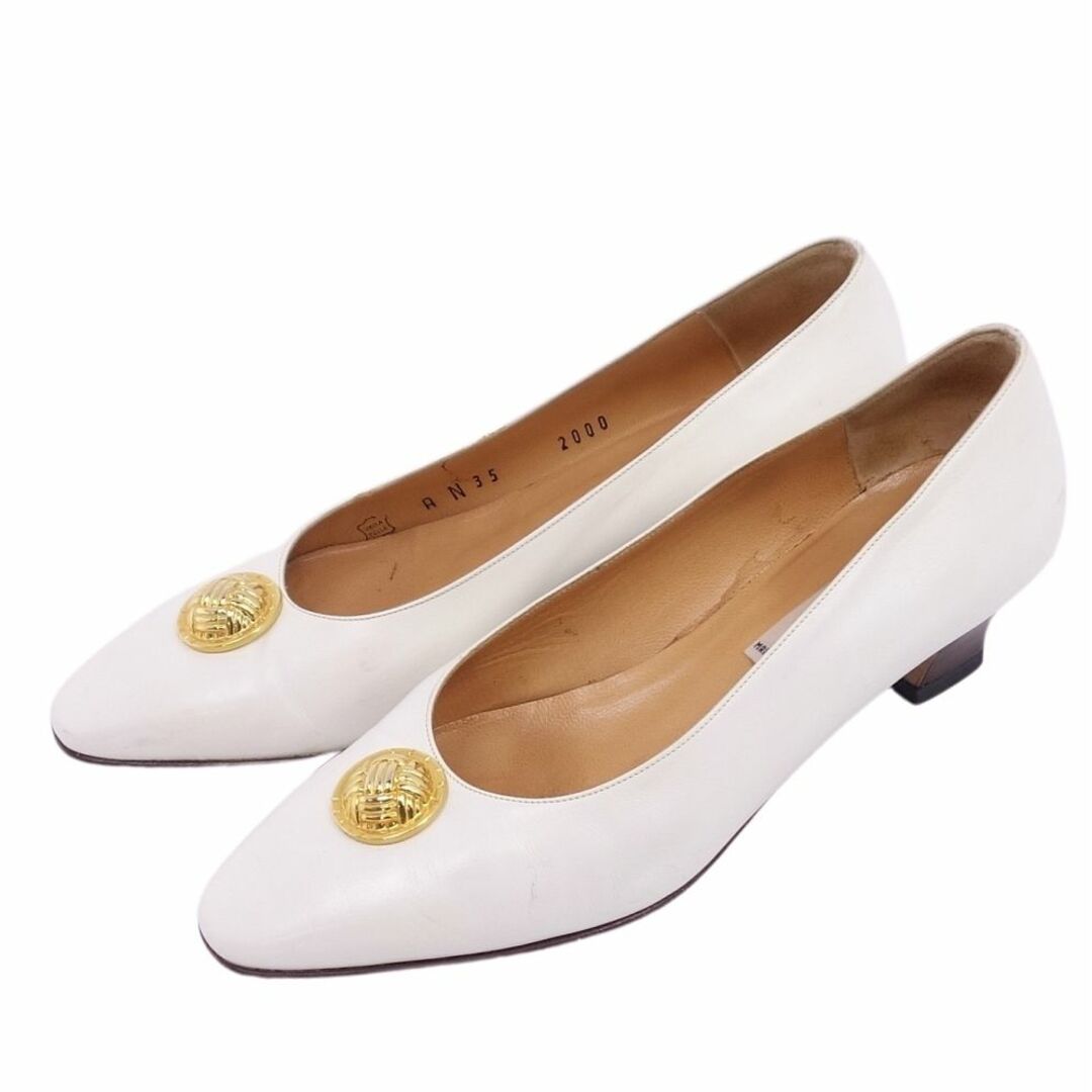 Vintage セリーヌ CELINE パンプス ゴールド金具 カーフレザー シューズ 靴 レディース 35(22cm相当) ホワイト