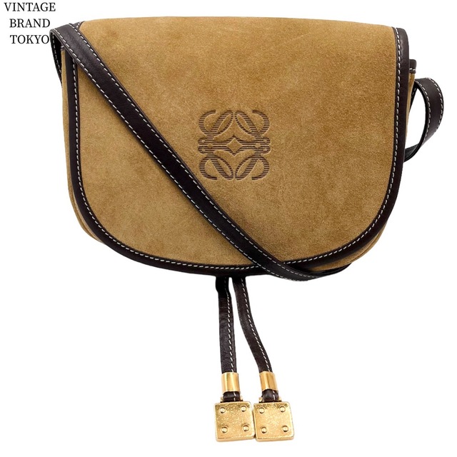 LOEWE ロエベ ショルダーバッグ アナグラム ロゴ 小さめ ポシェット 肩掛け 斜め掛け かばん 鞄 レザー スエード ベージュ ブラウン 茶 ゴールド金具 レディース【中古品】 | フリマアプリ ラクマ