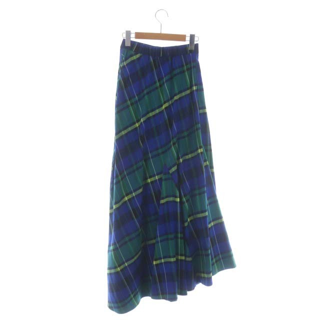 アンスリード 20AW チェックギャザースカート フレア ロング 36 青 緑 レディースのスカート(ロングスカート)の商品写真