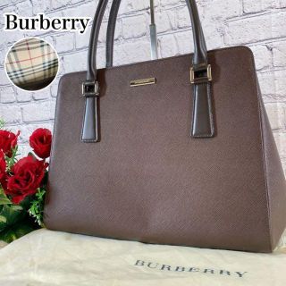 バーバリー(BURBERRY)のバーバリー ハンドバッグ サフィアーノレザー 内部ノバチェック ブラウン(トートバッグ)