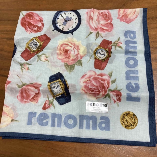 RENOMA(レノマ)のrenoma    ハンカチ　未使用品　花柄　時計柄　水色　ブルー系　レノマ レディースのファッション小物(ハンカチ)の商品写真