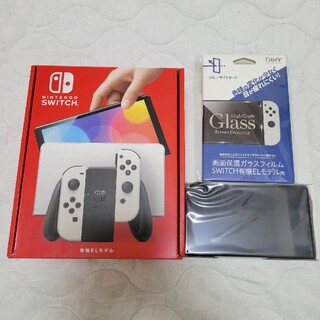 Switch　有機ELモデル　カラーホワイト　本体+箱+ガラスフィルム(家庭用ゲーム機本体)