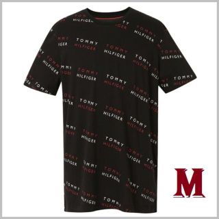 トミーヒルフィガー(TOMMY HILFIGER)のクルーネック 総柄ロゴTシャツ　ブラック　Mサイズ(Tシャツ/カットソー(半袖/袖なし))