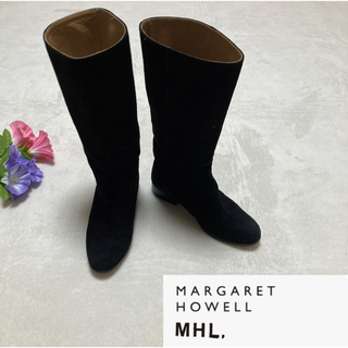 マーガレットハウエル(MARGARET HOWELL)のマーガレットハウエル　スエード　ロングブーツ　ブラック　22.5(ブーツ)