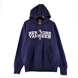 マジェスティック(Majestic)の古着 マジェスティック majestic MLB NEW YORK YANKEES ニューヨークヤンキース スウェットプルオーバーパーカー メンズXL /eaa290669(スウェット)