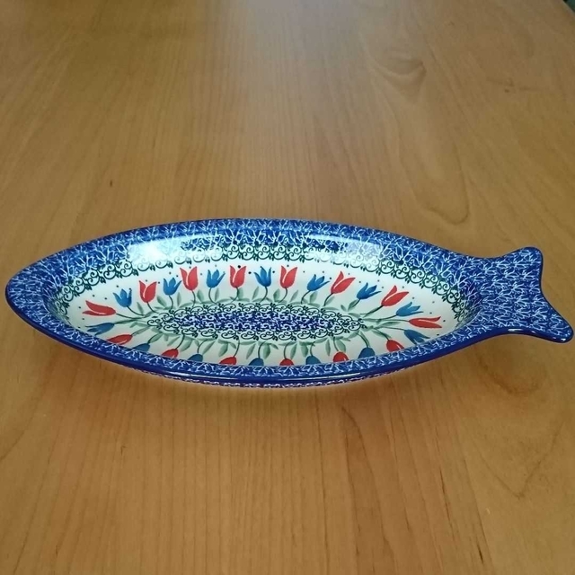 ポーリッシュポタリー 魚型の大皿(チューリップ)