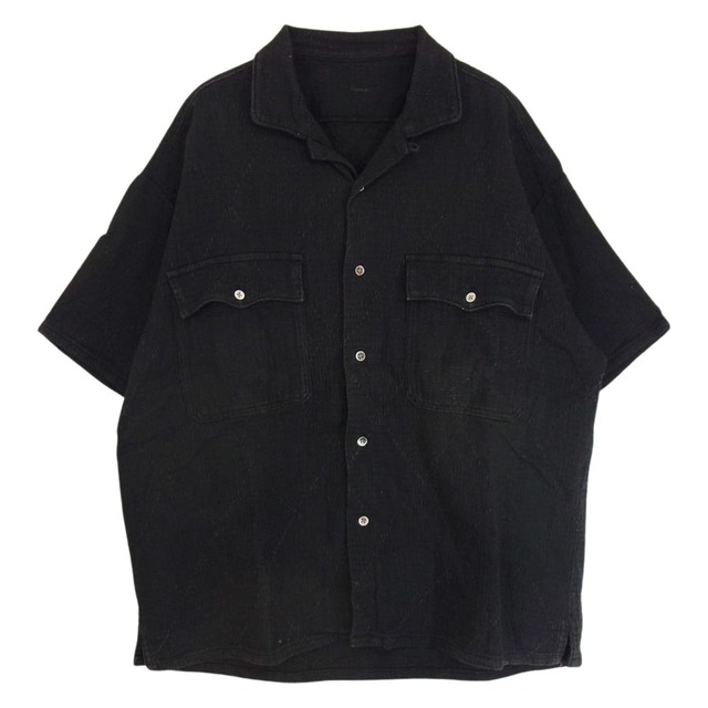 PORTER CLASSIC ポータークラシック 21SS SASHIKO STRETCH KEROUAC SHIRT 刺し子 サシコ ストレッチ ケルアック 半袖 開襟 オープンカラー シャツ ブラック系 L