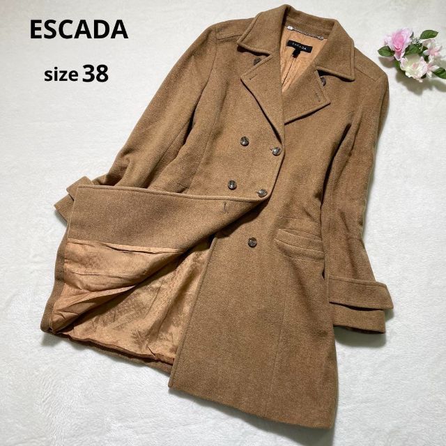 カシミヤ100【美品】Escada エスカーダ　カシミヤ　ロングコート　カシミヤ100%