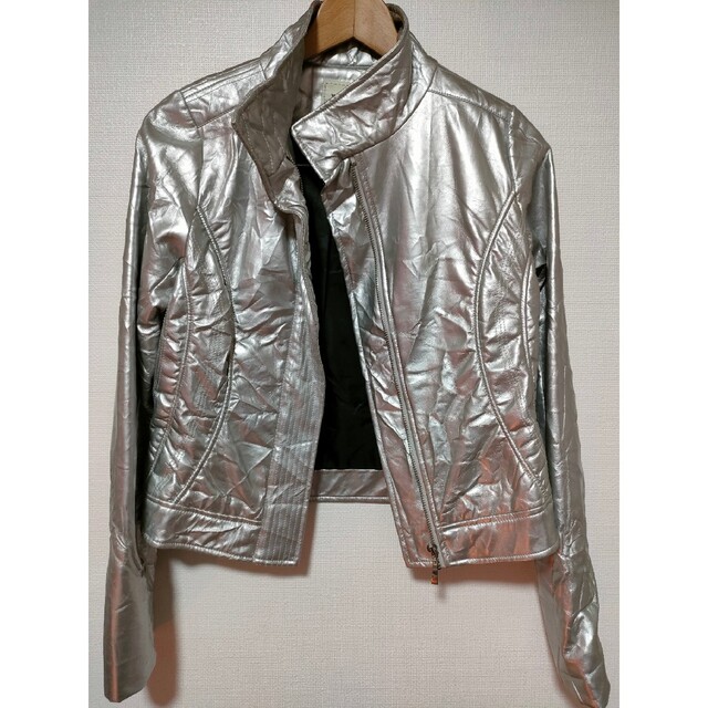 ZARA(ザラ)のライダース　ジャケット　レディース　シルバー　Sサイズ　ダンス　衣装 レディースのジャケット/アウター(ライダースジャケット)の商品写真