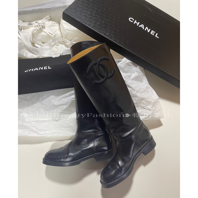 希少 激レア CHANEL シャネル ロングブーツ ジョッキーブラック素材