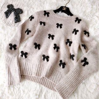 ザラ(ZARA)の【リボン装飾】 ザラ リボン ニット ピンクベージュ系(ニット/セーター)