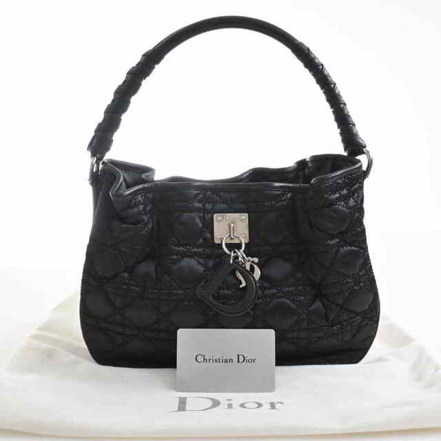 【中古】 Christian Dior クリスチャンディオール カナージュ ナイロン ワンショルダーバッグ ブラック レザー by