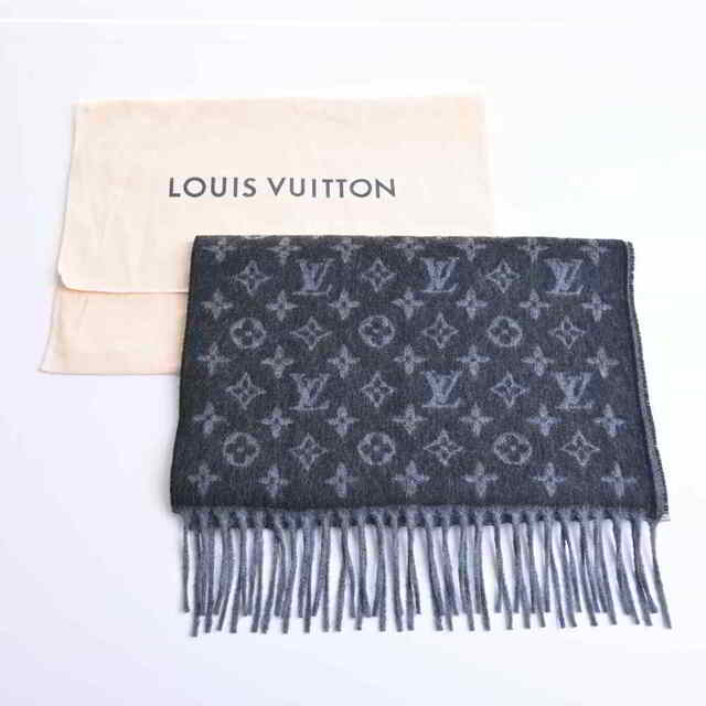 【中古】 LOUIS VUITTON ルイヴィトン エシャルプ モノグラム グラディエント カシミヤ ウール マフラー ブラック by