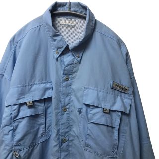 コロンビア(Columbia)の【希少】コロンビア Colombia フィッシングシャツ L 水色 ヴィンテージ(シャツ)