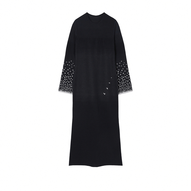 Crane Pattern Jacquard Knitted Dress - ロングワンピース/マキシ