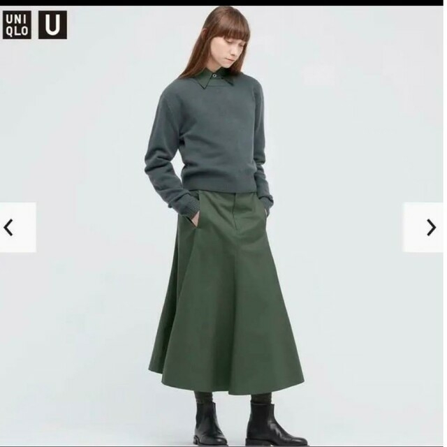 UNIQLO(ユニクロ)のユニクロ U コットンツイル フレアスカート 76 ダークグリーン レディースのスカート(ロングスカート)の商品写真