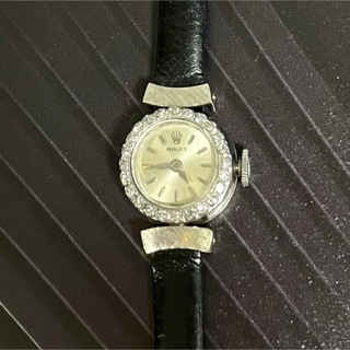 ロレックス(ROLEX)のロレックスレディース アンティーク時計 K18無垢ケース ダイヤ取巻き 手巻き(腕時計)