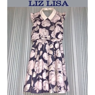 リズリサ(LIZ LISA)のLIZ LISA 花柄ワンピース ネイビー(ひざ丈ワンピース)
