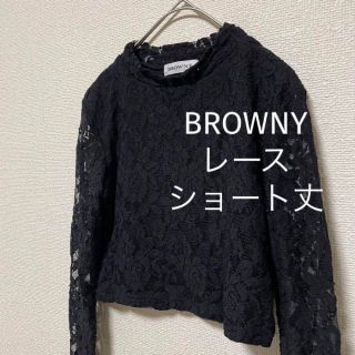 ブラウニー(BROWNY)の1600 BROWNY トップス ショート丈 レース 黒 花柄 上品(シャツ/ブラウス(長袖/七分))