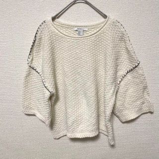 フォーエバートゥエンティーワン(FOREVER 21)の1608 Forever21 ニット デザインニット 5分袖 アイボリーシンプル(ニット/セーター)