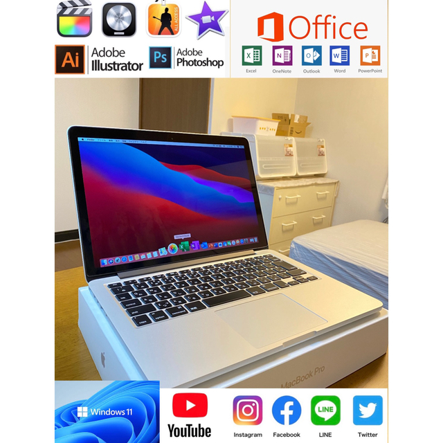 Macbook Pro 4K/Windows 11/2021年Office。