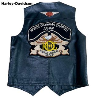 ハーレーダビッドソン(Harley Davidson)の【激渋】ハーレーダビッドソン レザーベスト ロゴ&イーグル 刺繍 刻印 バイカー(ベスト)