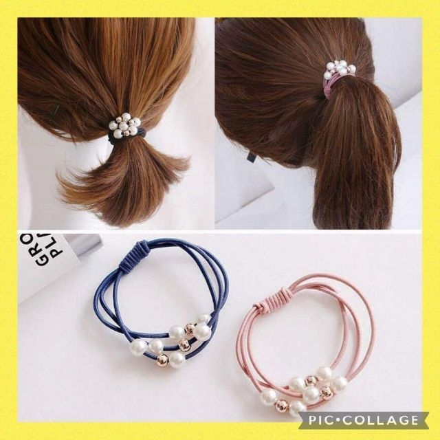 ❁3連 パール付き  ヘアゴム  10色  かわいい カラフル 韓国 レディースのヘアアクセサリー(ヘアゴム/シュシュ)の商品写真