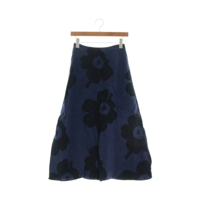 marimekko マリメッコ ひざ丈スカート 34(XS位) 紺x黒(総柄)