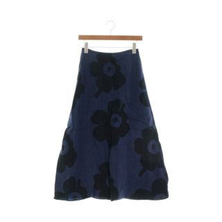 マリメッコ(marimekko)のmarimekko マリメッコ ひざ丈スカート 34(XS位) 紺x黒(総柄) 【古着】【中古】(ひざ丈スカート)