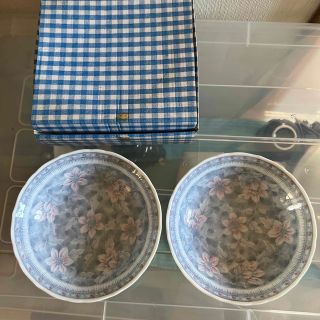 48 昭和 レトロ 花月 食器 皿 2枚組 蓮の花 花 蓮 B(食器)