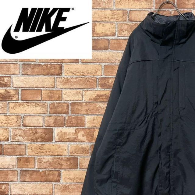 NIKE ナイキ 中綿ジップアップジャケット 刺繍 ビッグロゴ 黒 90s L
