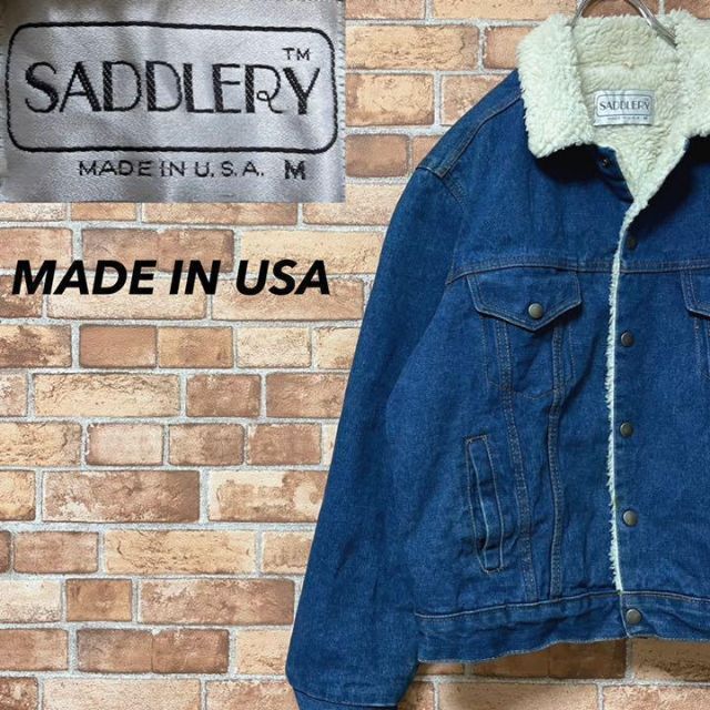 SADDLERY USA製　デニムジャケットGジャン　裏ボア　肉厚　襟ボア　M. メンズのジャケット/アウター(Gジャン/デニムジャケット)の商品写真