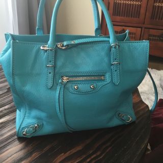 バレンシアガバッグ(BALENCIAGA BAG)のペーパーミニ　希少人気色ターコイズブルー(ショルダーバッグ)