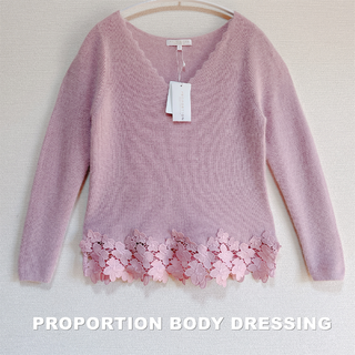 プロポーションボディドレッシング(PROPORTION BODY DRESSING)の【BODY DRESSING】アンゴラ混 裾レース切替 ニット タグ付未使用(ニット/セーター)