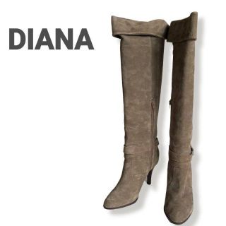 ダイアナ(DIANA)の美品 DIANA ダイアナ ロングブーツ スエード カーキ 24.5(ブーツ)