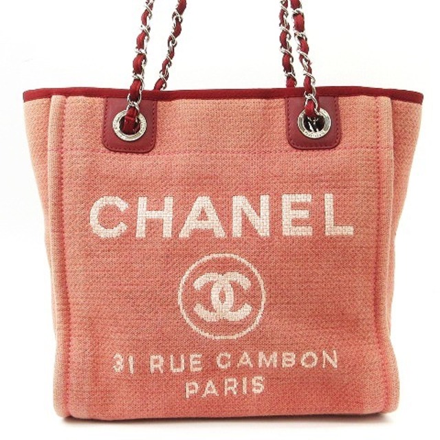 CHANEL - シャネル 美品 ドーヴィル PM トートバッグ キャンバス A66939 ピンク